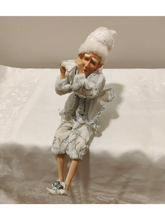 Vintage Other - Vintage Posable Elf Figurine Silver White Crystal Jester Shelf Sitter Flute Play